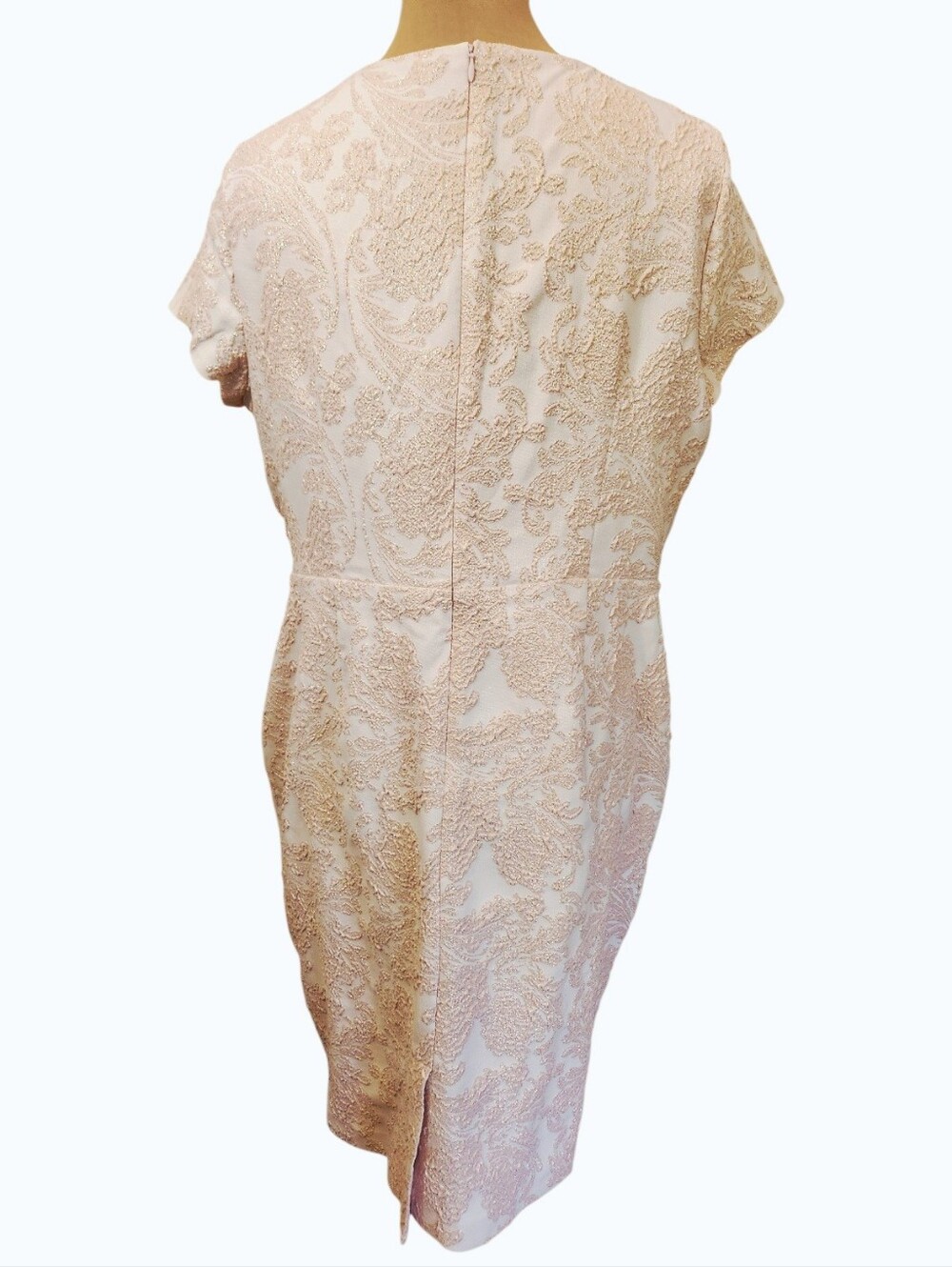 ADRIANNA PAPELL Pale Pink & Gold Jacquard Sheath Dress - Size 14W - Picture 9 of 16